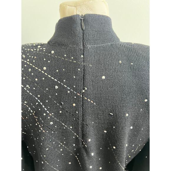 St John Evening Embellished Mock Neck Knit Sweater Petite Small - Picture 6 of 10